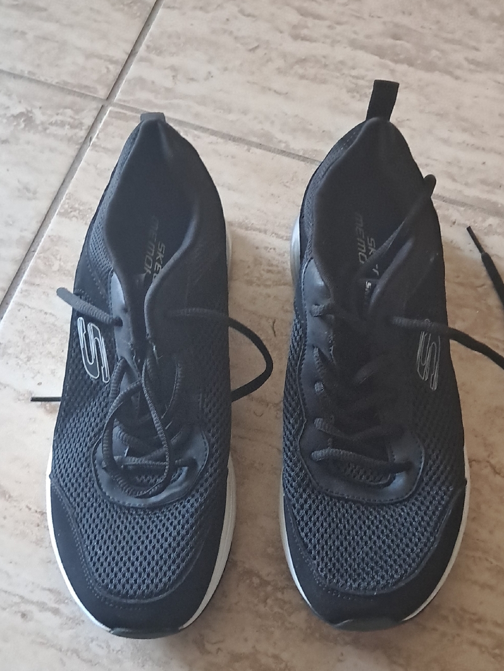 Skechers Women Black Mesh Lace-Up Sneakers with White Trim